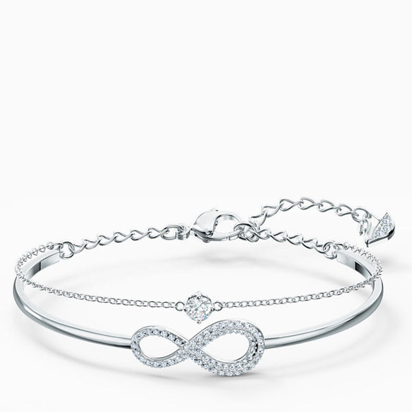 Swarovski Infinity Bangle, White, Rhodium Plated